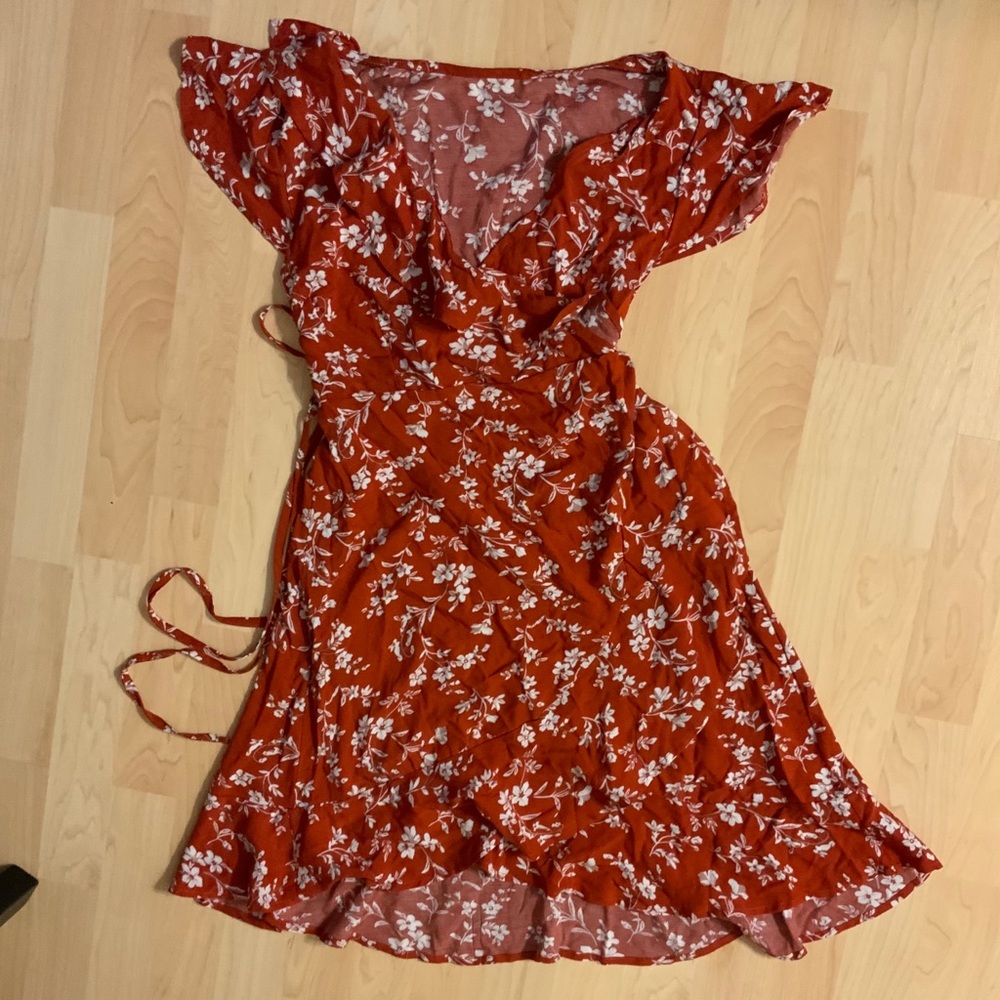 Flower Red wrap dress